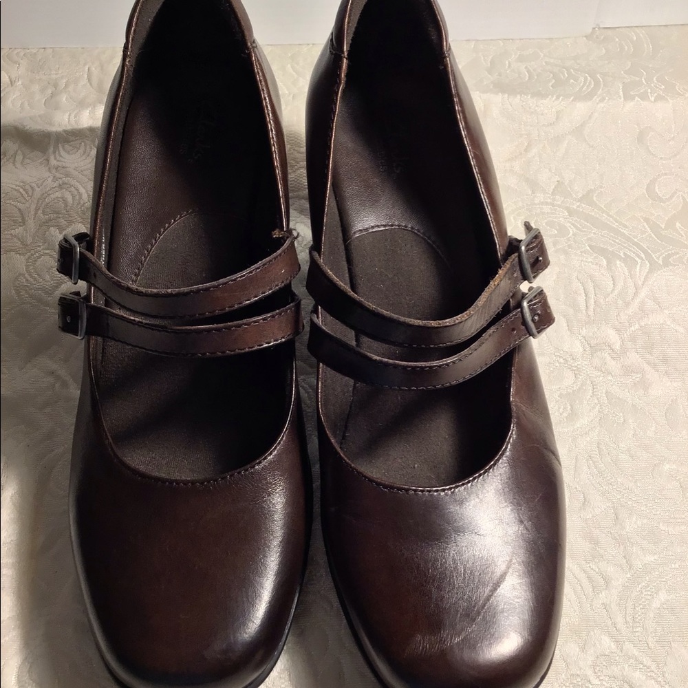 Clark’s Brown 2-strap High Heel Mary Jane Loafers